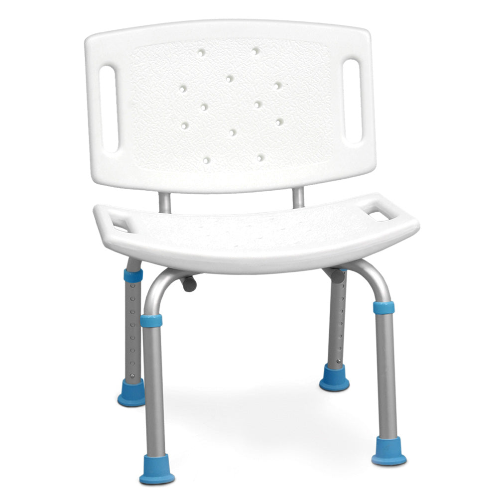 Chaise de bain et de douche réglable avec siège et dossier antidérapants, blanche