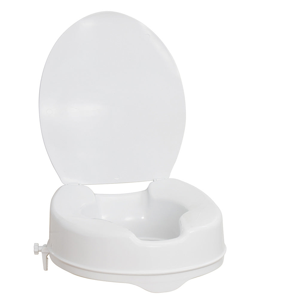 Siège de toilette surélevé avec couvercle, blanc