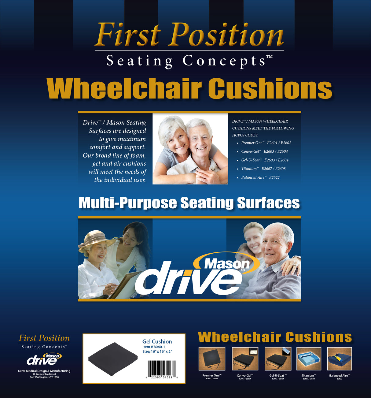 Gel-U-Seat Lite General Use Gel Cushion with Stretch Cover - BeHope