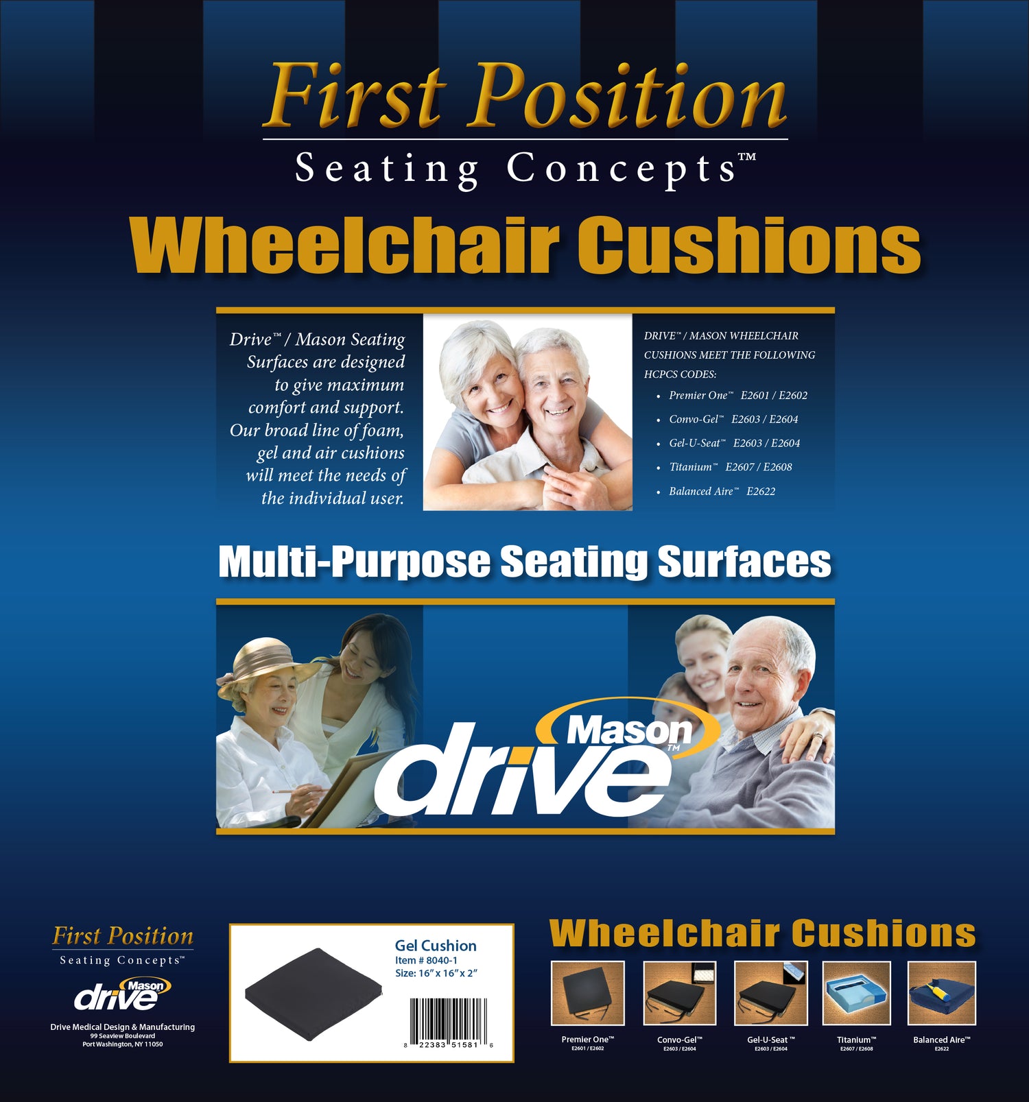 Gel-U-Seat Lite General Use Gel Cushion with Stretch Cover - BeHope