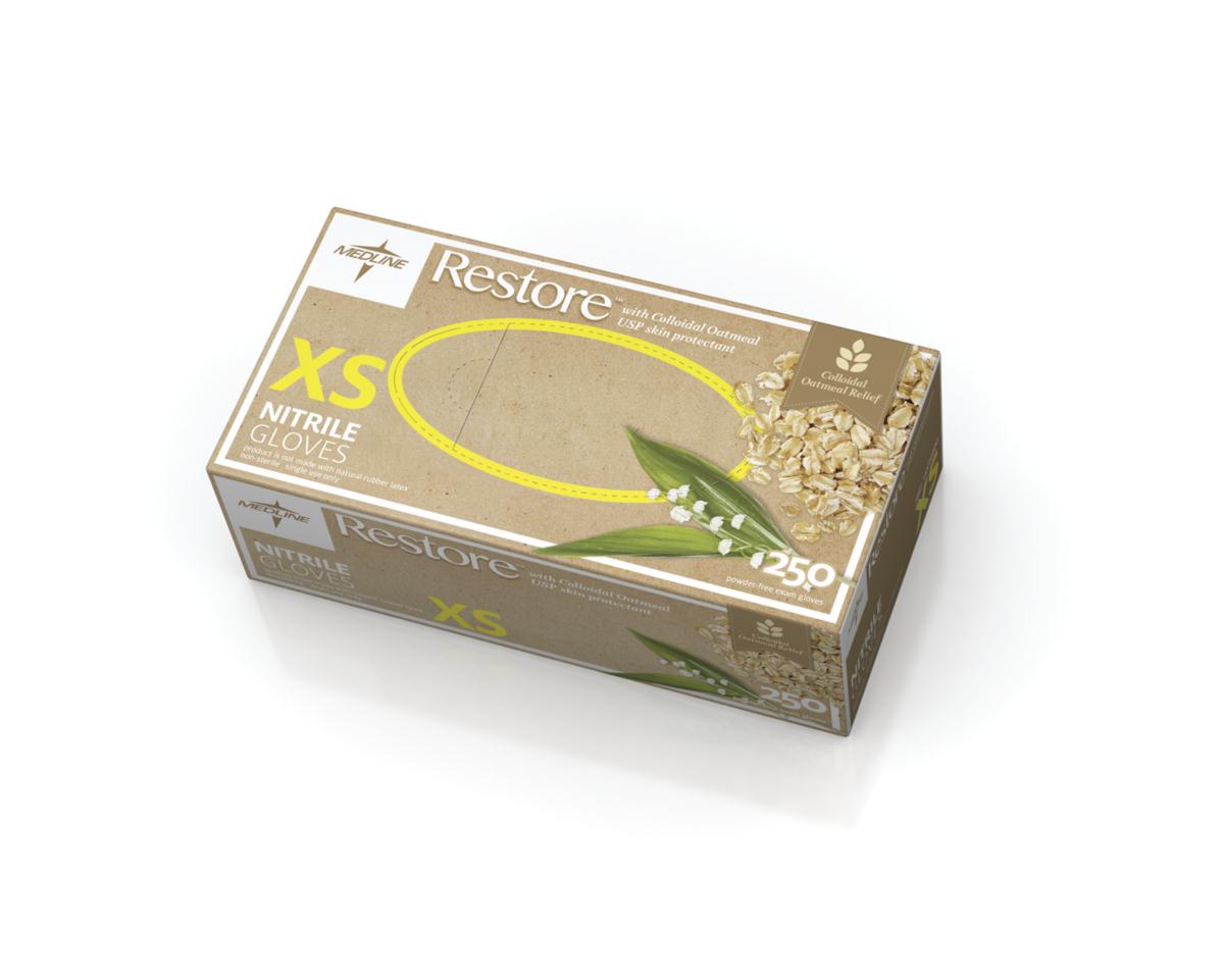 Restore Nitrile Powder-free X-small Exam Glove With Colloidal Oatmeal Skin Protectant Boxes Of 250 - BeHope