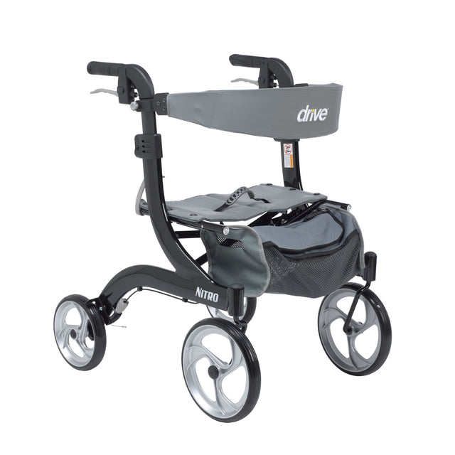 Nitro Euro Style Rollator Rolling Walker, Hemi Height, Black - BeHope
