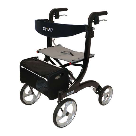 Nitro Euro Style Rollator Rolling Walker, Hemi Height, Black - BeHope