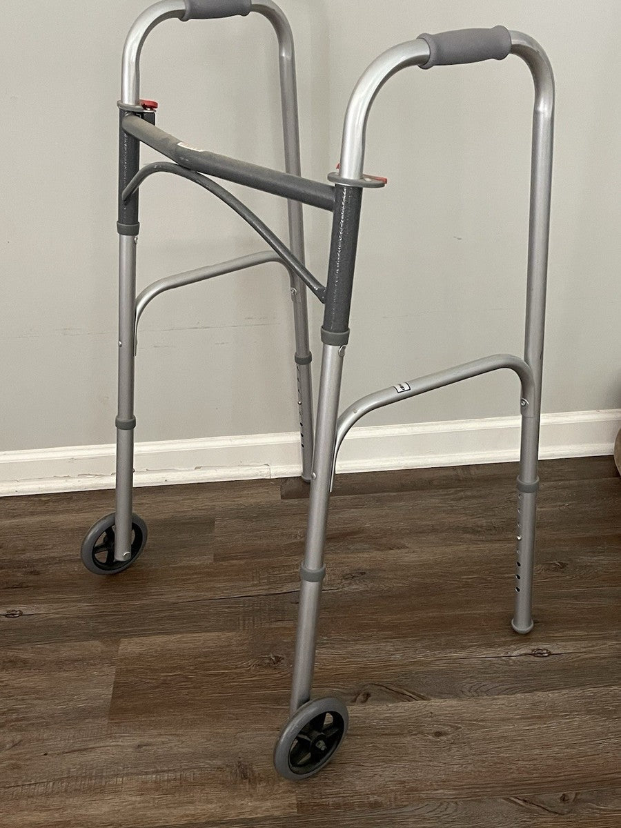 Folding Walker, Two Button With 5" Wheels - BeHope