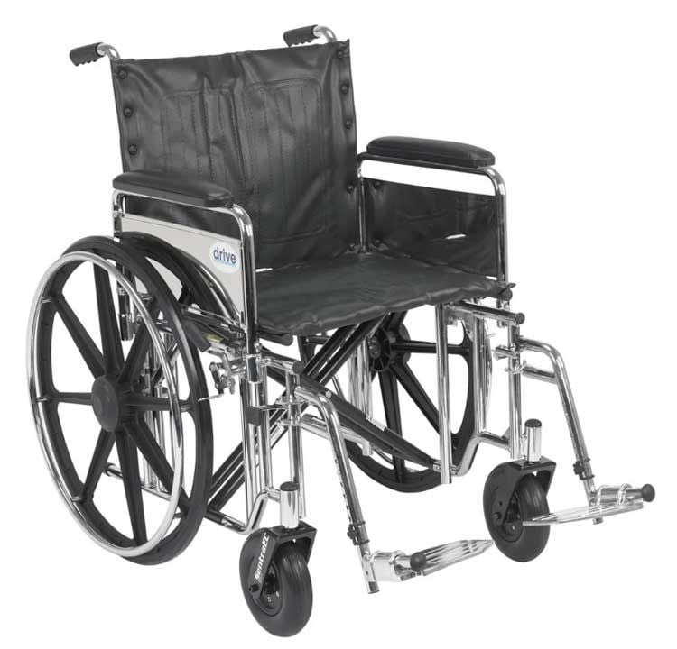 Sentra Ec Heavy Duty Wheelchair, Detachable Full Arms, Swing Away Footrests, 22" Seat - BeHope