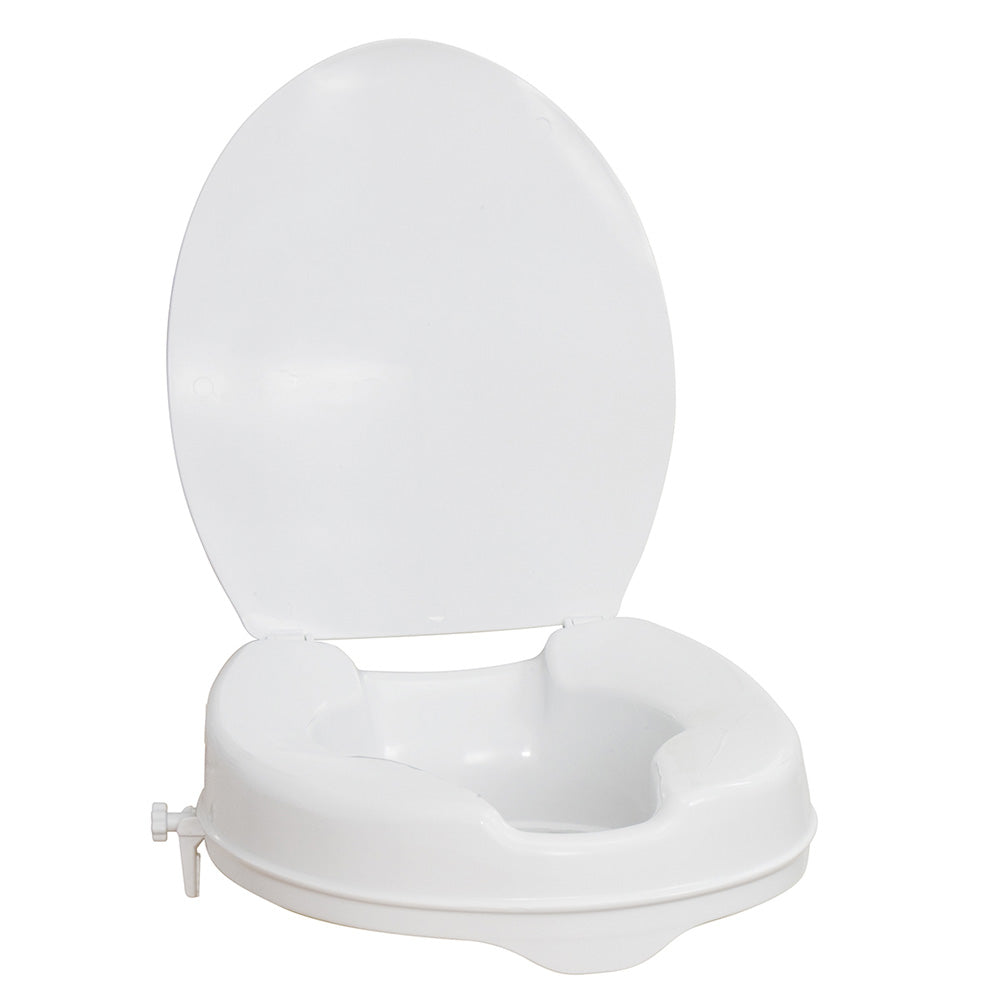 Siège de toilette surélevé avec couvercle, blanc