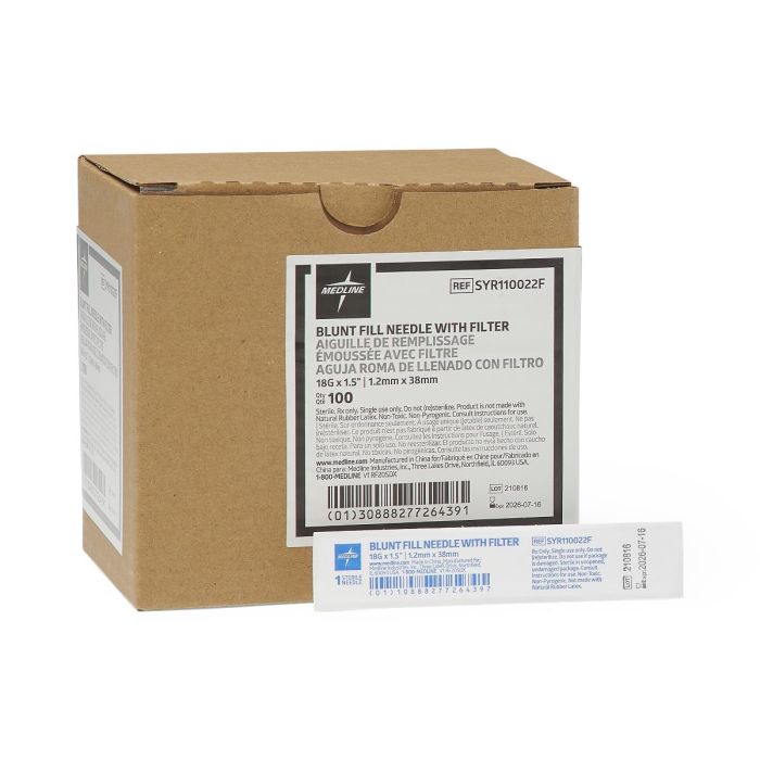 Aiguille uniquement, remplissage émoussé, 18 g x 1,5 po, stérile, avec filtre, boîte de 100 unités
