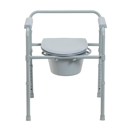 Steel Folding Deep Seat Bedside Commode, Gray - BeHope
