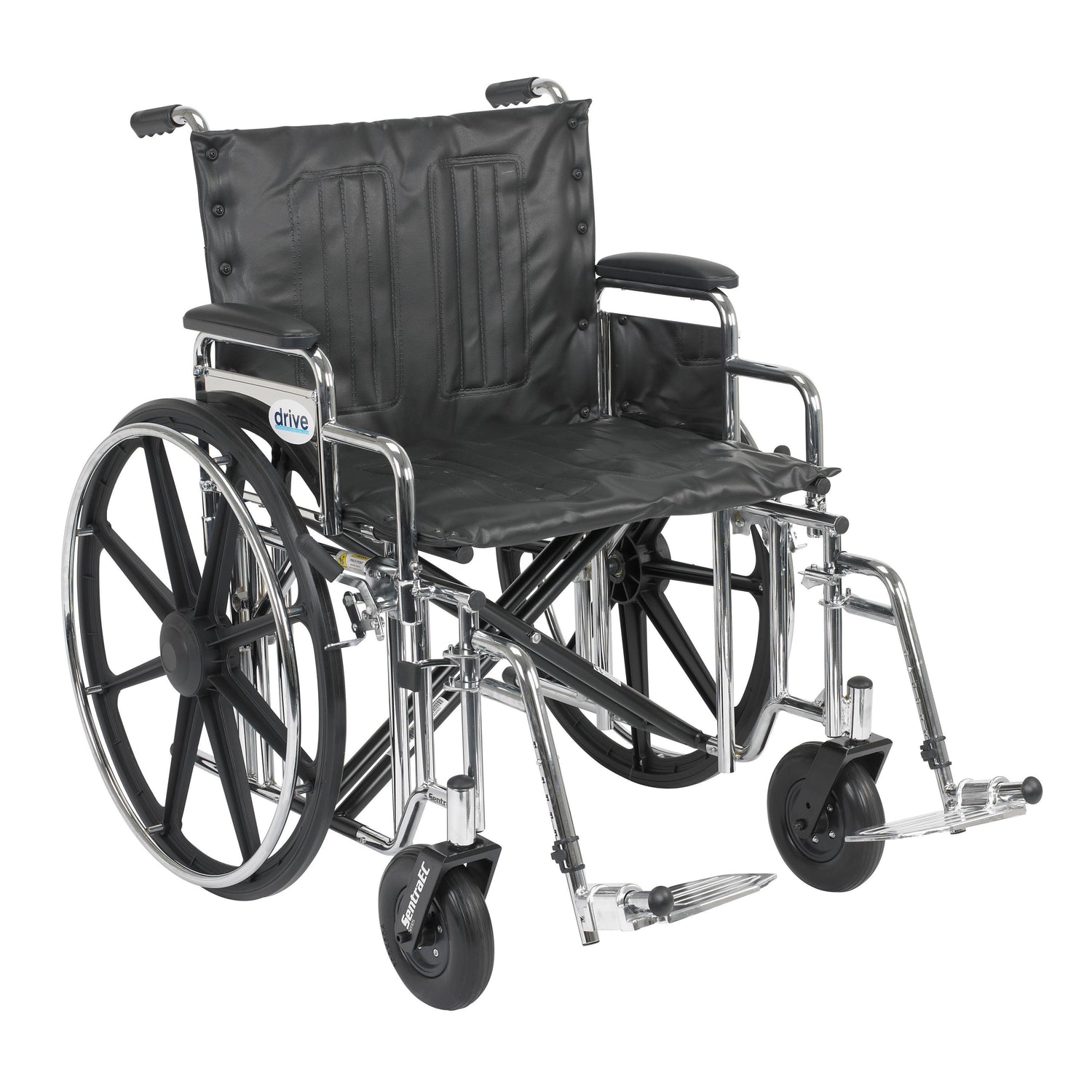Sentra Extra Heavy Duty Wheelchair, Detachable Desk Arms, Swing away Footrests, 22" Seat - BeHope