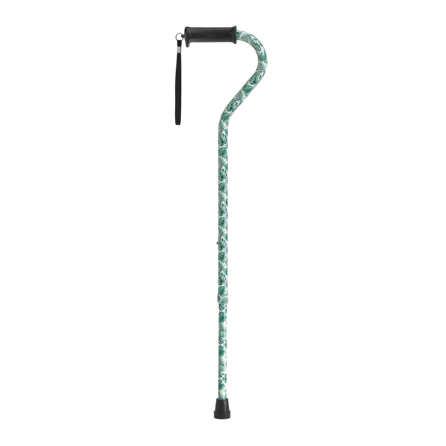Adjustable Height Offset Handle Cane with Gel Hand Grip, Green Leaves - Behope - RTL10372GL
