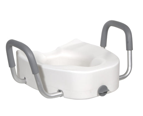 Premium Plastic Raised Toilet Seat with Lock and Padded Armrests, Elongated - BeHope