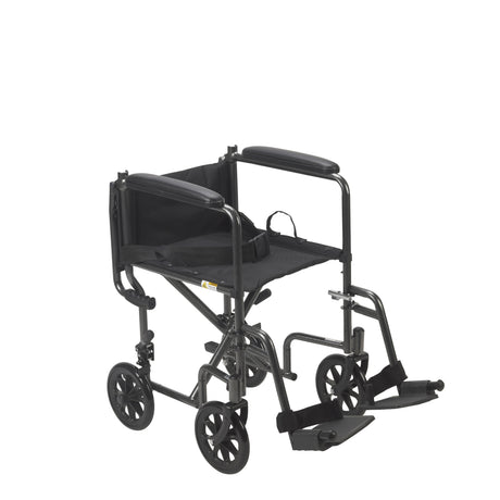 Lightweight Steel Transport Wheelchair, Fixed Full Arms, 17" Seat - BeHope