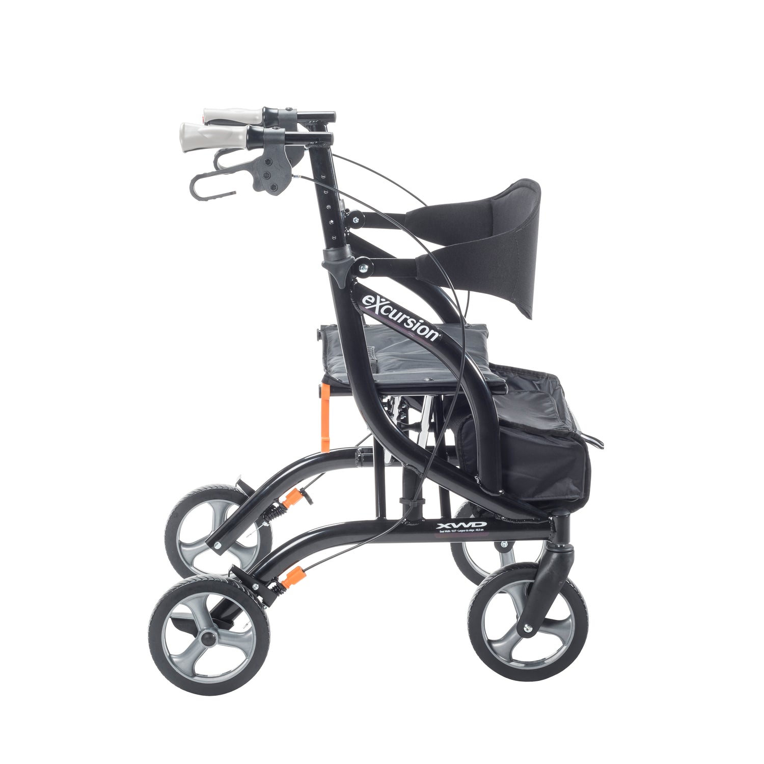 eXcursion XWD Heavy Duty Rollator Rolling Walker, Pearl Black - BeHope