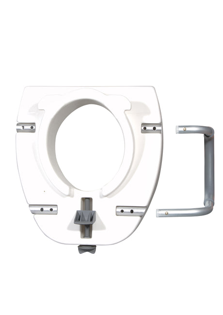 Premium Plastic Raised Toilet Seat with Lock and Padded Armrests, Elongated - BeHope