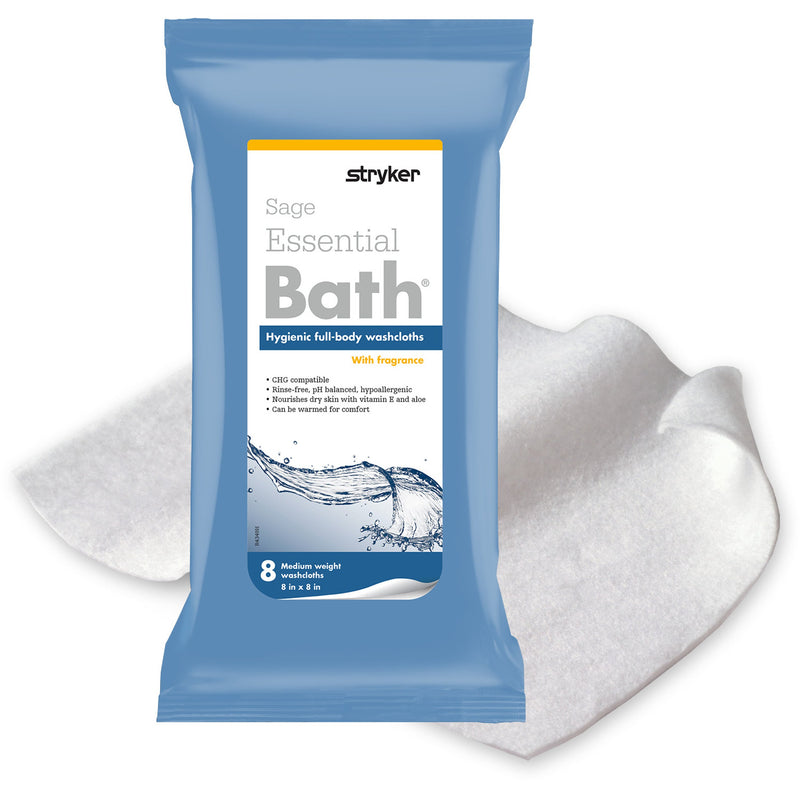 Essential Bath Full-body Washcloth W/ Vitamin E & Aloe 8" X 8" Fragrance-free Chg Compatible Rinse-free Ph Balanced Hypoallergenic - Can Be Heated - BeHope