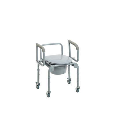 Steel Drop-Arm Commode with Wheels and Padded Armrests - BeHope