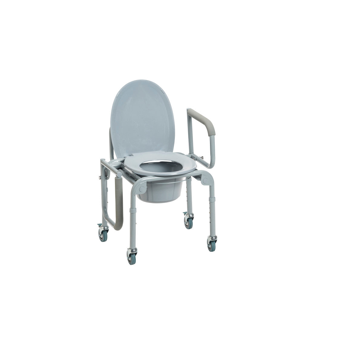 Steel Drop-Arm Commode with Wheels and Padded Armrests - BeHope