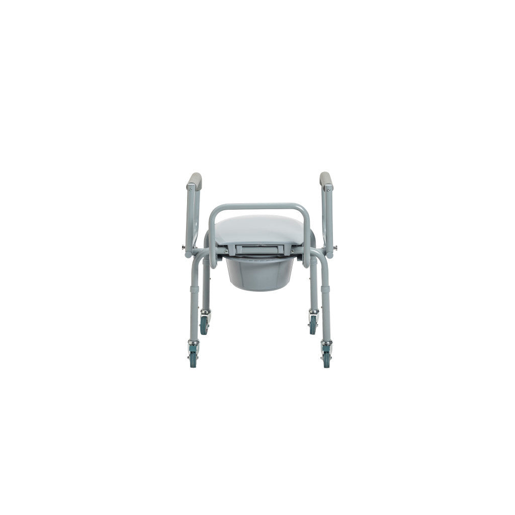 Steel Drop-Arm Commode with Wheels and Padded Armrests - BeHope