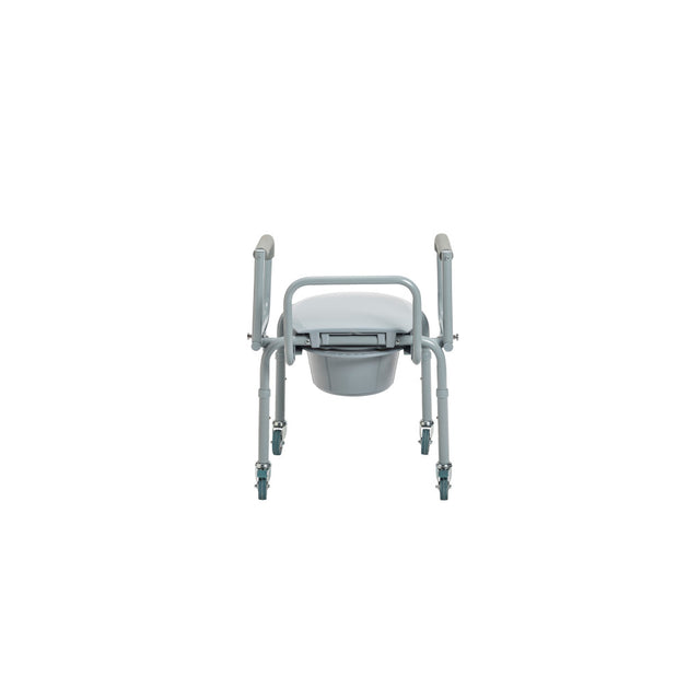 Steel Drop-arm Commode With Wheels And Padded Armrests - BeHope