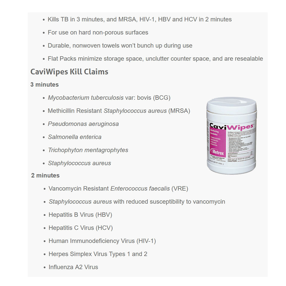 Caviwipes Disinfecting Towelette, Regular 6in X 6.75in 3 Minute Action - Tub Of 160 - BeHope
