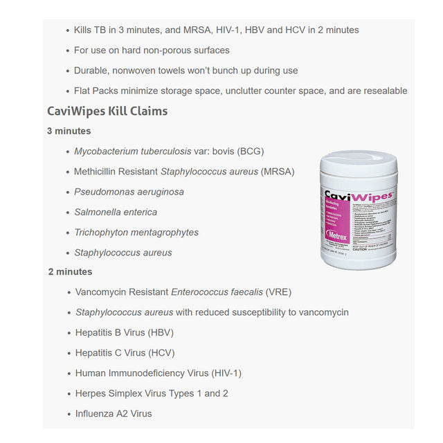 Caviwipes Disinfecting Towelette, Regular 6in X 6.75in 3 Minute Action - Tub Of 160 - BeHope