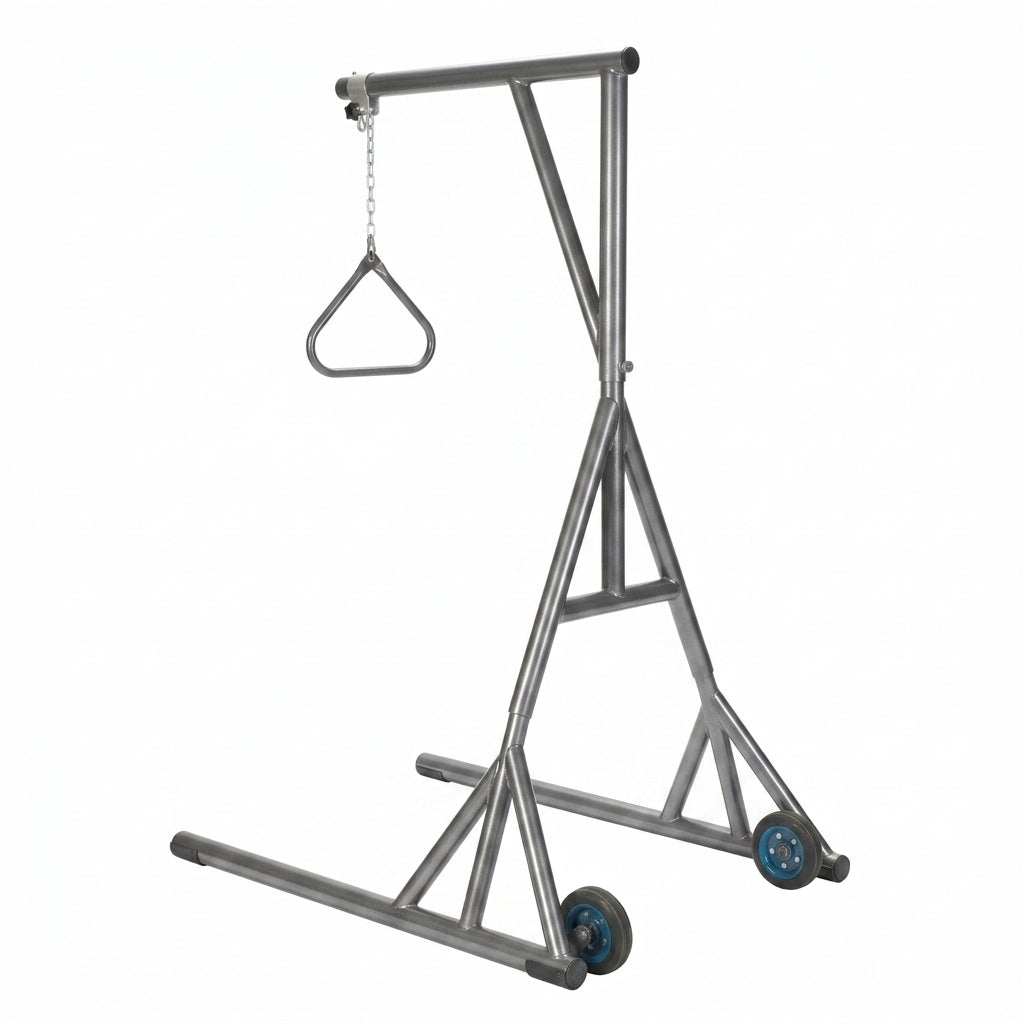 Heavy Duty Trapeze With Base And Wheels, Silver Vein - BeHope