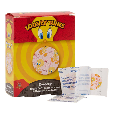 Bandage Plastic Adhesive Spots 7/8" Round Kid Tweety Bird Design Sterile Latex-free Box/100 Each