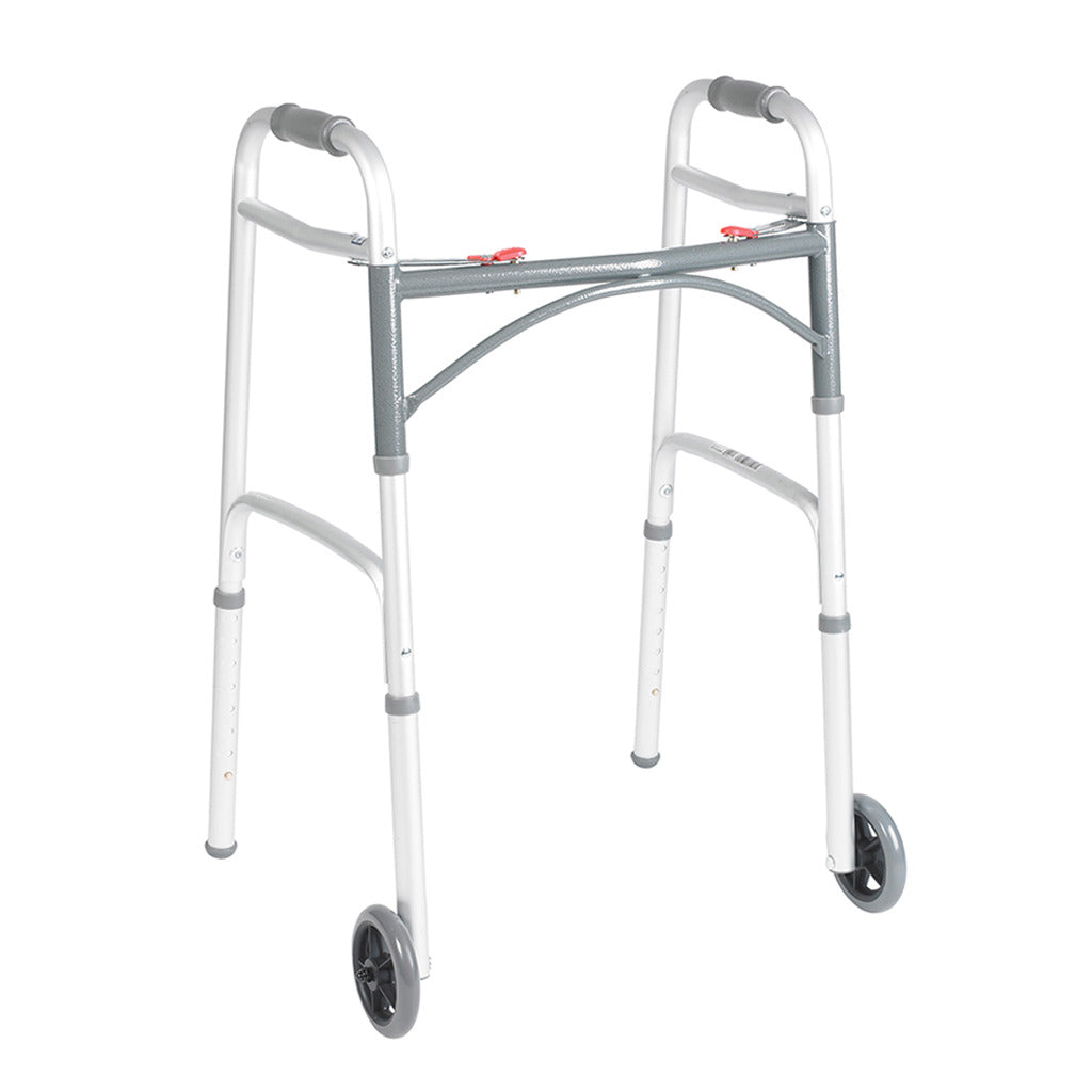 Deluxe Folding Walker, Two Button with 5" Wheels - BeHope