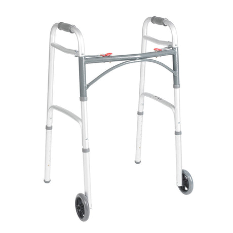 Deluxe Folding Walker, Two Button with 5" Wheels - BeHope