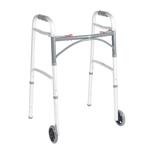 Deluxe Folding Walker, Two Button With 5" Wheels - BeHope