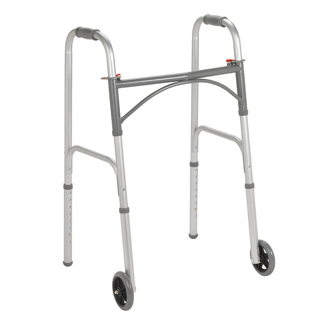 Folding Junior Walker, Two Button With 5" Wheels - BeHope