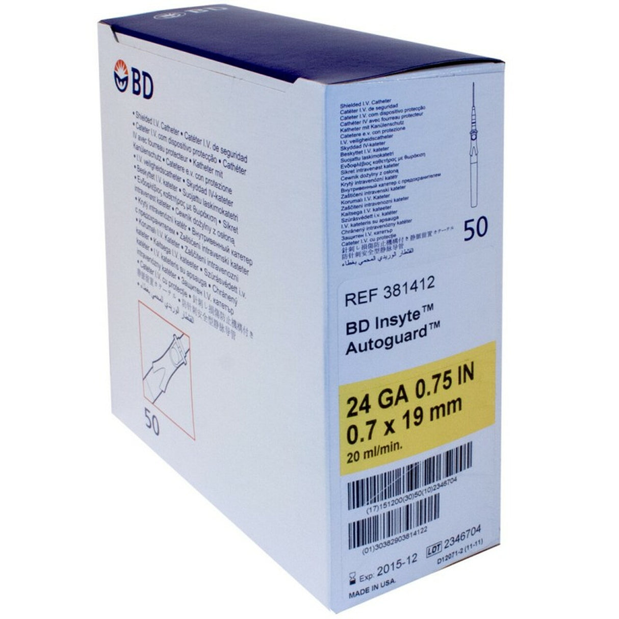 BD InsyteTM AutoguardTM BC Pro Shielded IV Catheter with Blood Control Technology