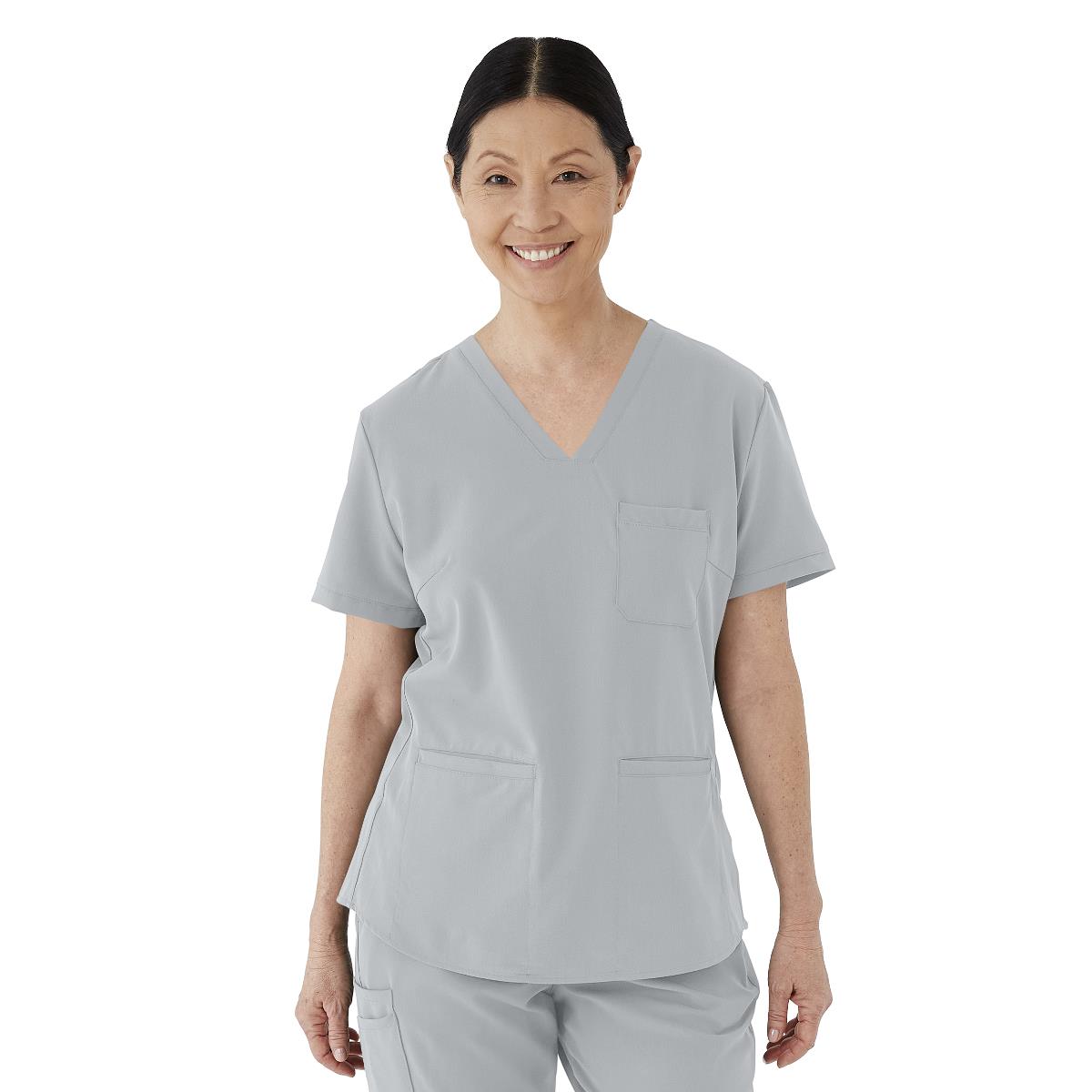 Lexington AVE Women's V-Neck Scrub Tops with 3 Pockets Gray