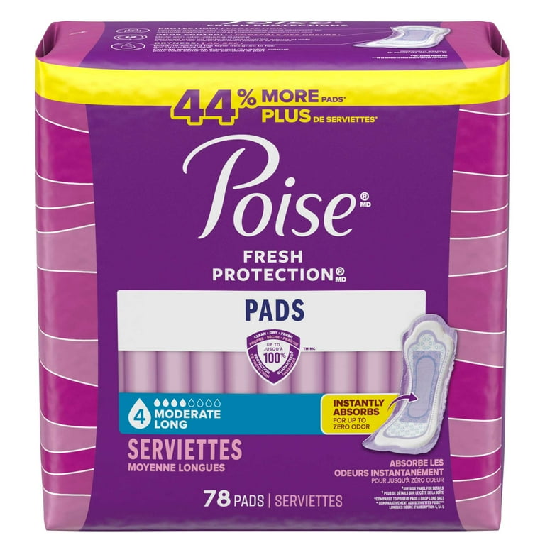 Poise Original Moderate Long Non-winged Pads - Pack Of 78 - Behope