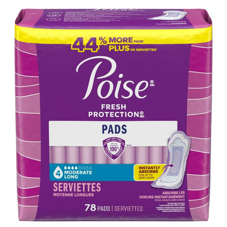 Poise Original Moderate Long Non-winged Pads - Pack Of 78 - Behope