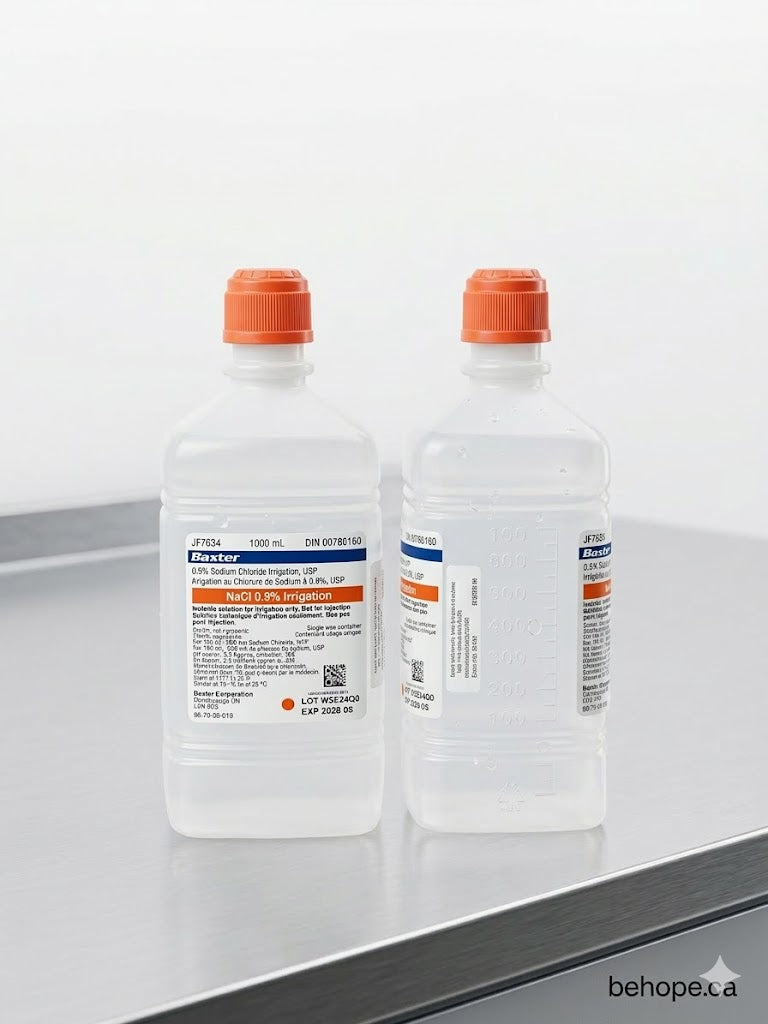 Solution saline normale à 0,9 % de chlorure de sodium pour irrigation, en flacon plastique de 1 000 ml, 12 flacons chacun