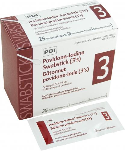 Povidone Iodine 10% Swab Sticks 3 Per Package Box/75 Each - BeHope