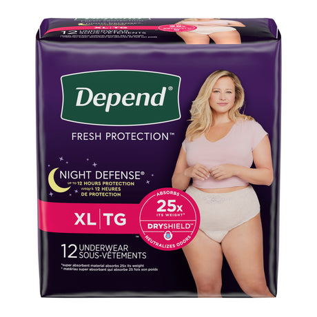 Depend Night Defense Overnight Blush X-large - Pack Of 12 - Behope