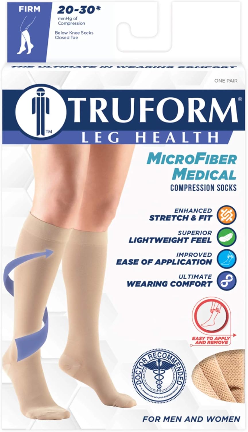 Truform 20-30 mmHg Compression Microfiber Stockings for Men and Women (Pack of 2)