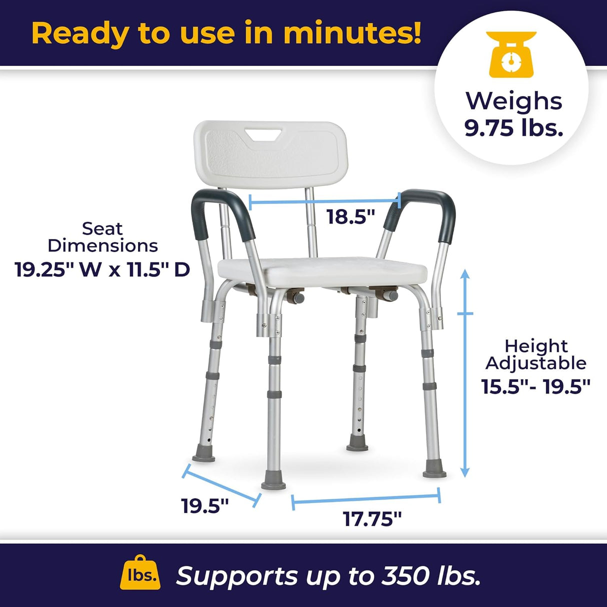 Knock Down Bath Bench With Back And Padded Arms - BeHope