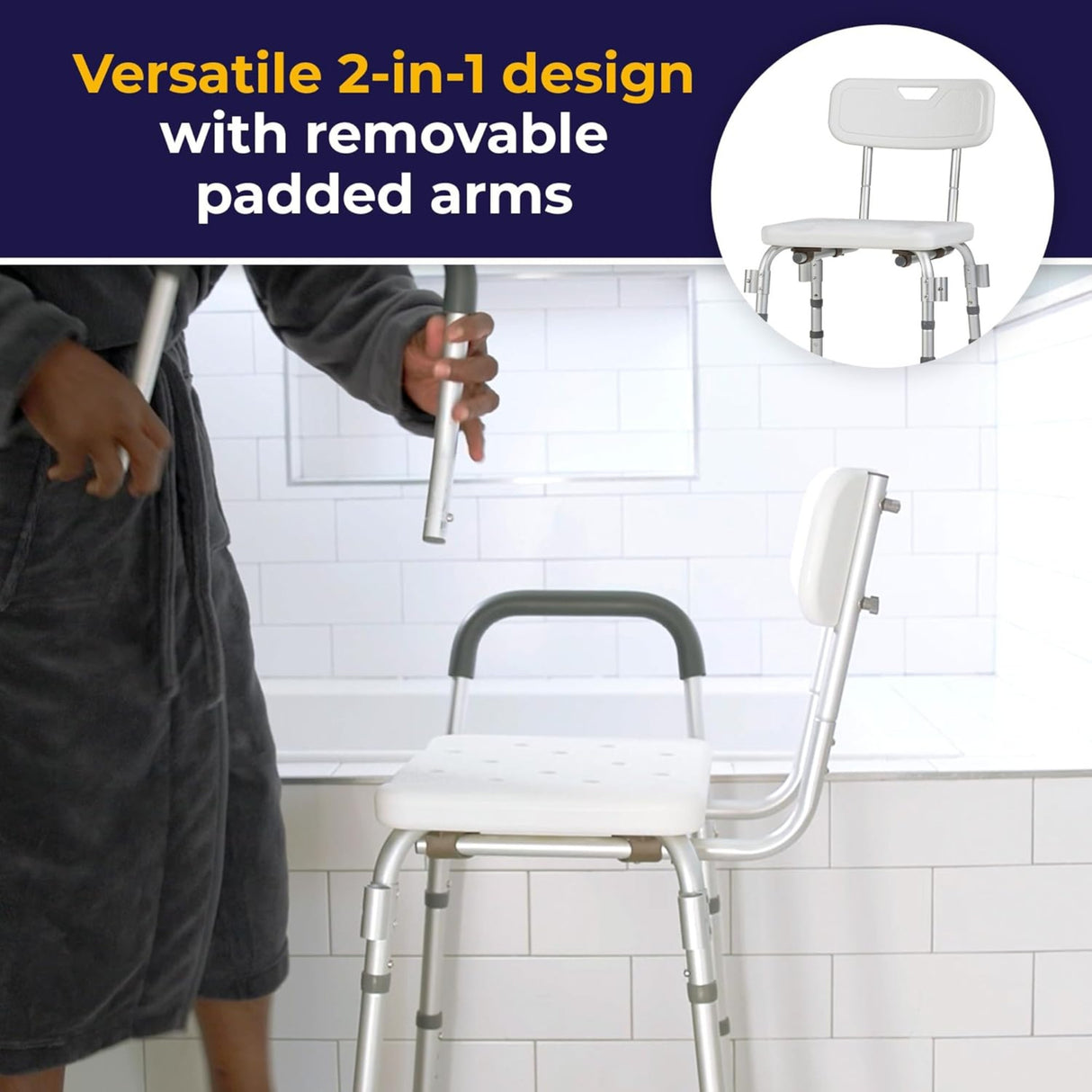 Shower Chair With Back And Removable Padded Arms - BeHope