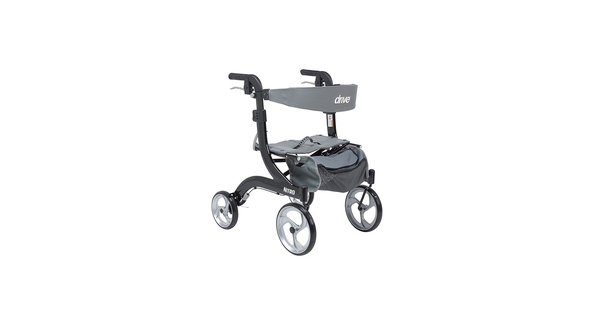 Nitro Euro Style Rollator Rolling Walker, Hemi Height, Black - BeHope