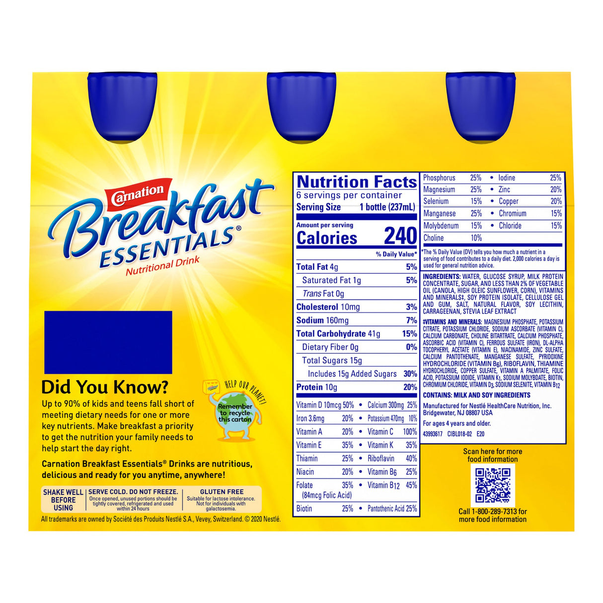 Oral Supplement Carnation Breakfast Essentials® Vanilla Flavor Liquid 8 oz. Bottle
