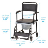 Upholstered Drop Arm Wheeled Commode - BeHope