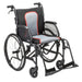 Wheelchair with black frame and gray seat on a white background