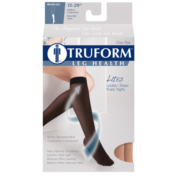 Pr/1 Truform Ladie'S Lites Genouillères de soutien hautes pour femmes, bout fermé, 15-20 mm Hg, couleur chair, taille XL