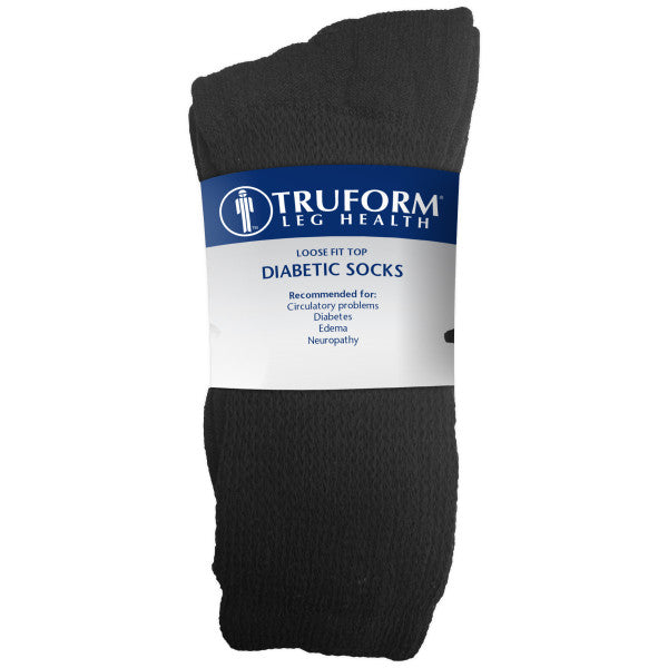 Pr/3 Comfort Care Non-Compression Diabetic Socks Crew Length Black Loose Fit Top Medium (Men: 6-9 Women: 7-10)