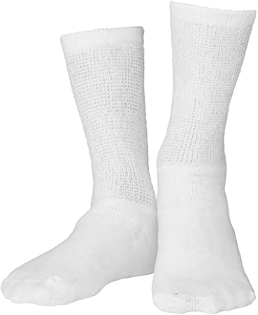 Truform Comfort Care Non-compression Diabetic Socks Crew Length White, Medium (men: 6-9 Women: 7-10) - BeHope