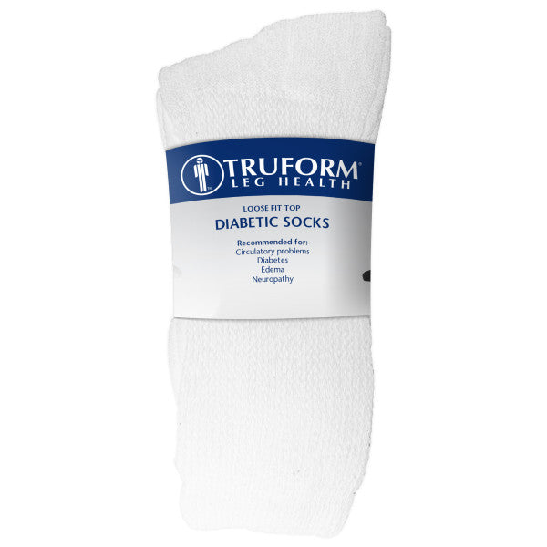 Pr/3 Comfort Care Non-Compression Diabetic Socks Crew Length Loose Fit Top White X-Large (Men: 12 1/2+ Women: 13 1/2+)