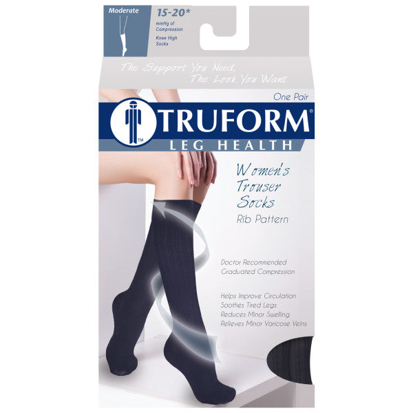 Pr/1 Truform Ladies' Sock Rib Pattern 15-20Mmhg Navy Large